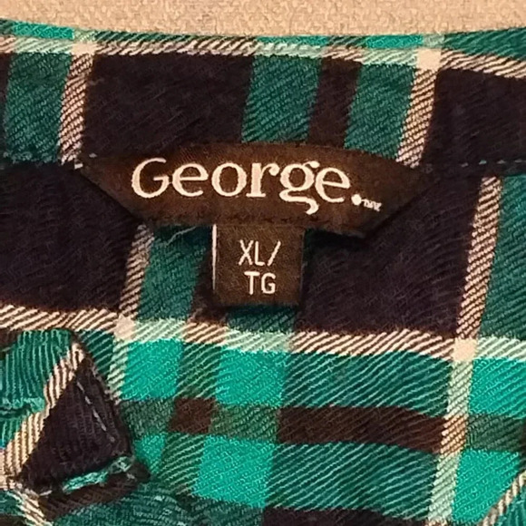 George  Women's NWOT Blue/Green Plaid Peplum Back L. Sleeve Button Down Shirt XL - Picture 3 of 8